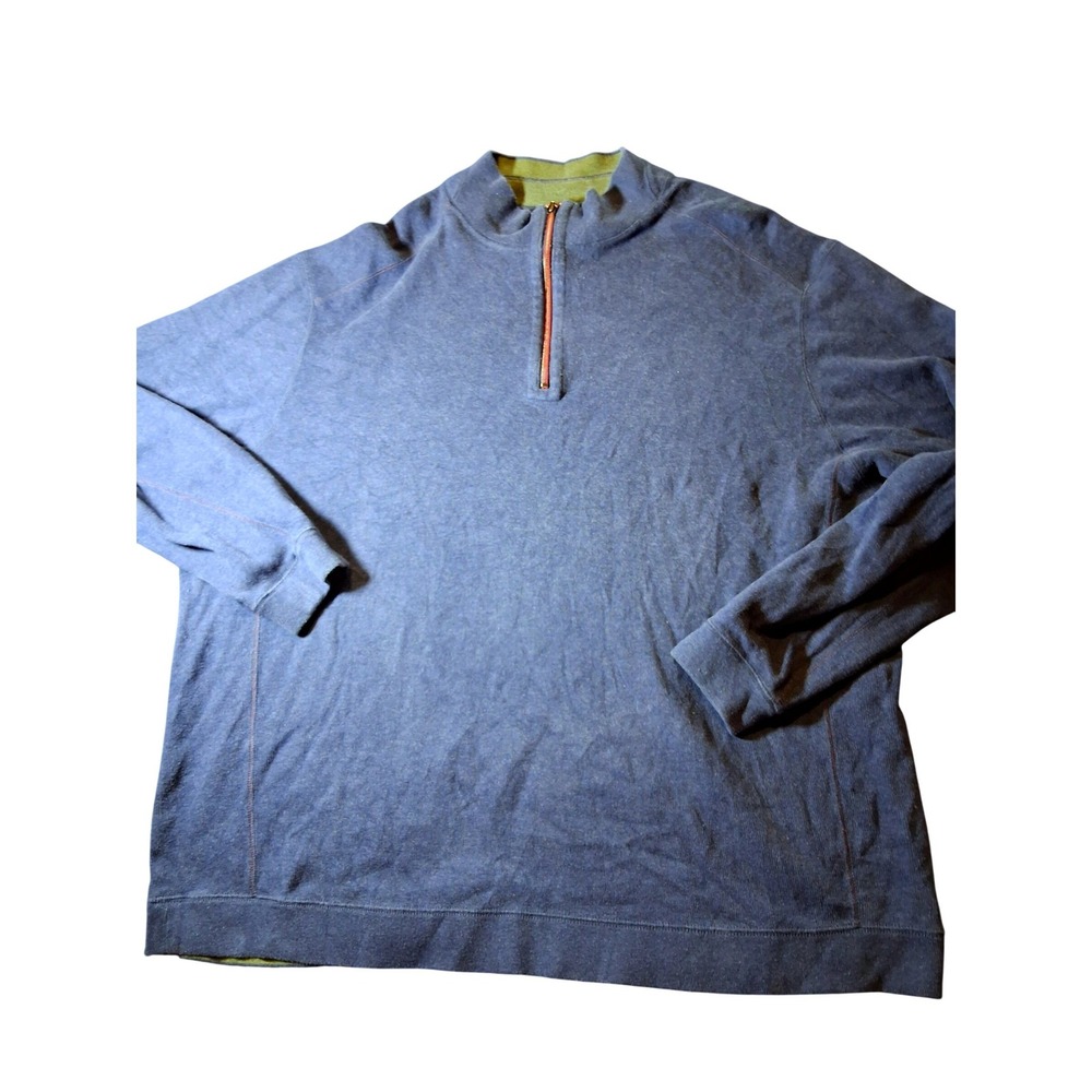 Tommy Bahama Mens Reversible Quarter Zip Pullover Blue Green 2XL